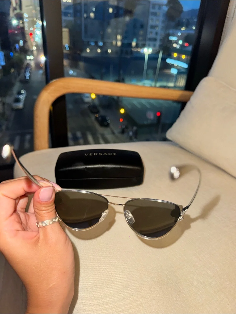 Versace Mirrored Cat Eye Sunglasses Crystal Studded Aviator Silver Frame